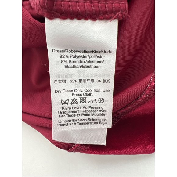 DKNY Women’s Red stretch Velvet Bubble-Sleeve Faux-Wrap Dress size 10 - Picture 7 of 7
